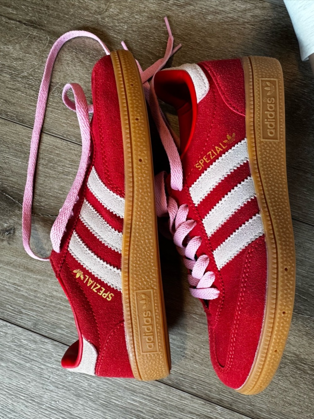 Adidas Handball Spezial Red Pink Gum Suede Sneakers Sz 6 - Picture 8 of 10